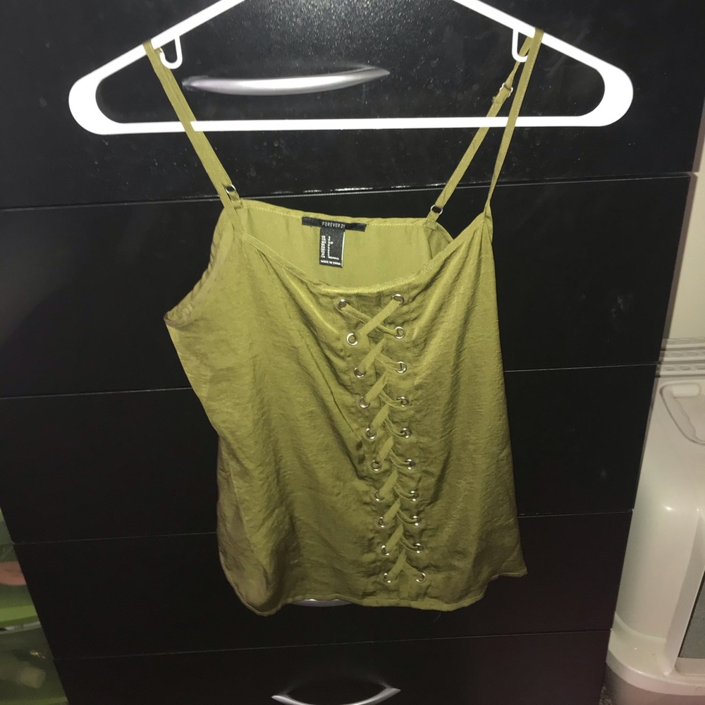 F21 lace up green tank top S